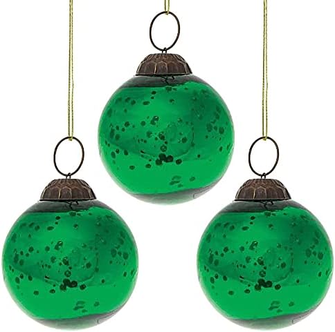 3 חבילה | לונה בזאר קישוט כדור זכוכית כספית קטן - רעיון מתנה נהדר, קישוטים בסגנון וינטג 'לחג המולד, אירועים מיוחדים, עיצוב בית ומסיבות
